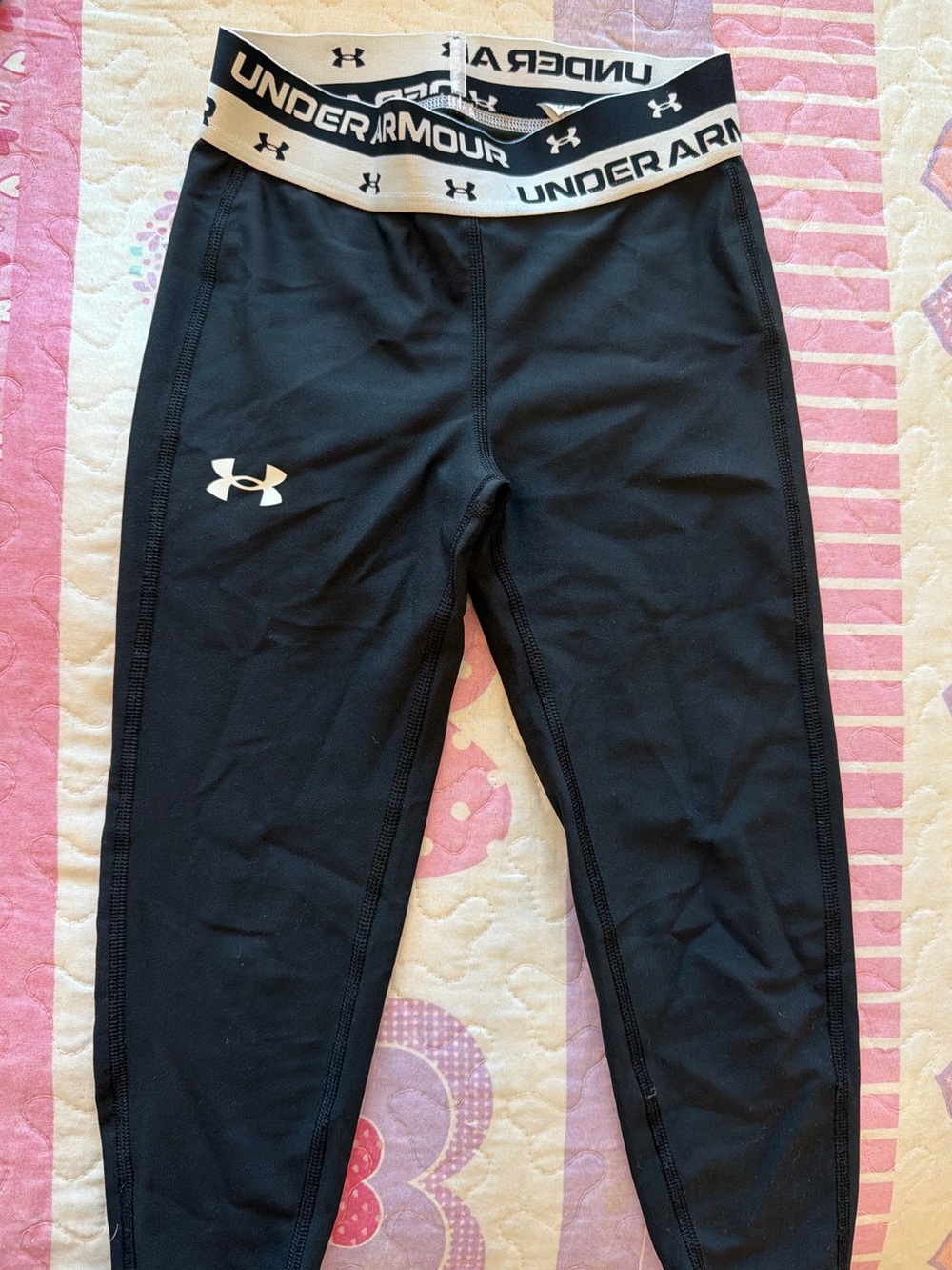 Under Armour Black Kids' Performance Leggings with White Logo Waistband